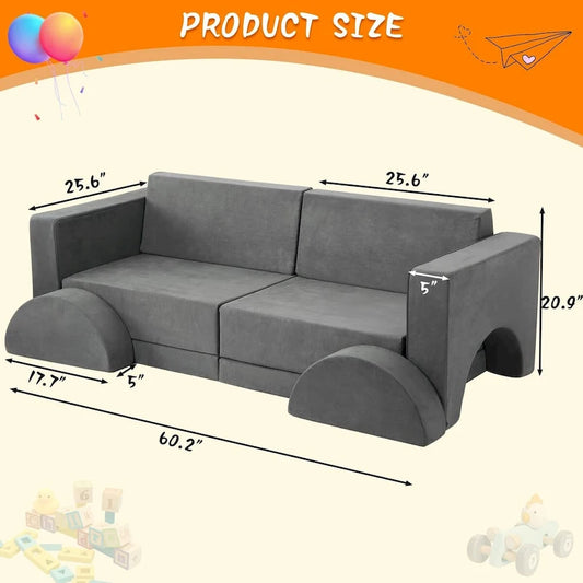 Canapé de jeu convertible 8 en 1 pour enfants, multifonctionnel et transformable.