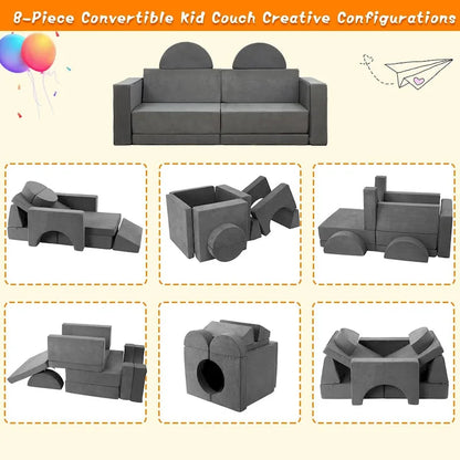 Canapé de jeu convertible 8 en 1 pour enfants, multifonctionnel et transformable.