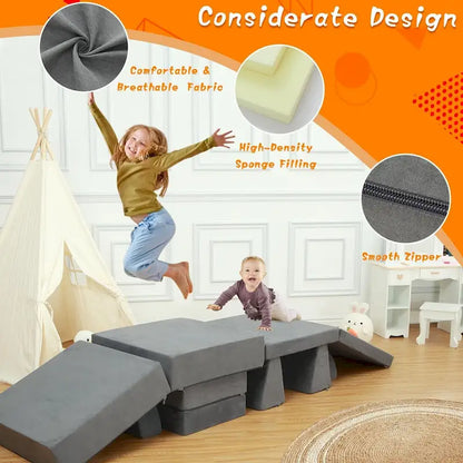 Canapé de jeu convertible 8 en 1 pour enfants, multifonctionnel et transformable.