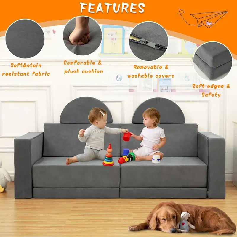 Canapé de jeu convertible 8 en 1 pour enfants, multifonctionnel et transformable.