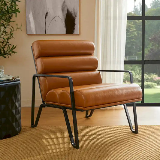Fauteuil d'appoint moderne et confortable Glitzhome 26,75 po en cuir PU avec structure en métal