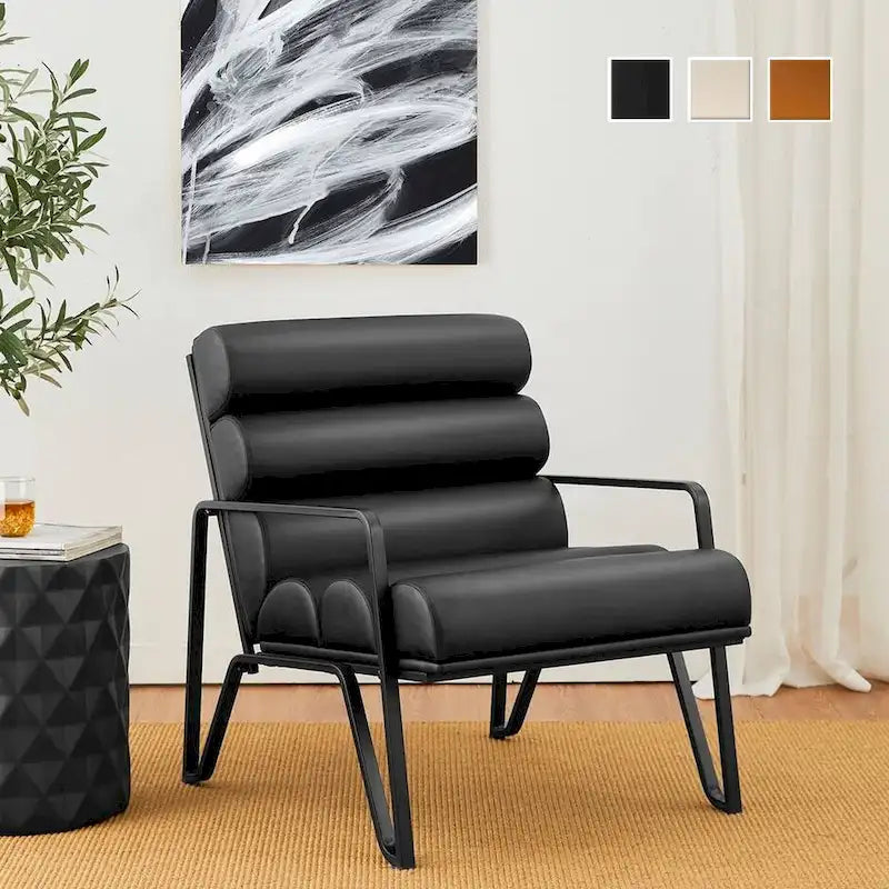 Fauteuil d'appoint moderne et confortable Glitzhome 26,75 po en cuir PU avec structure en métal