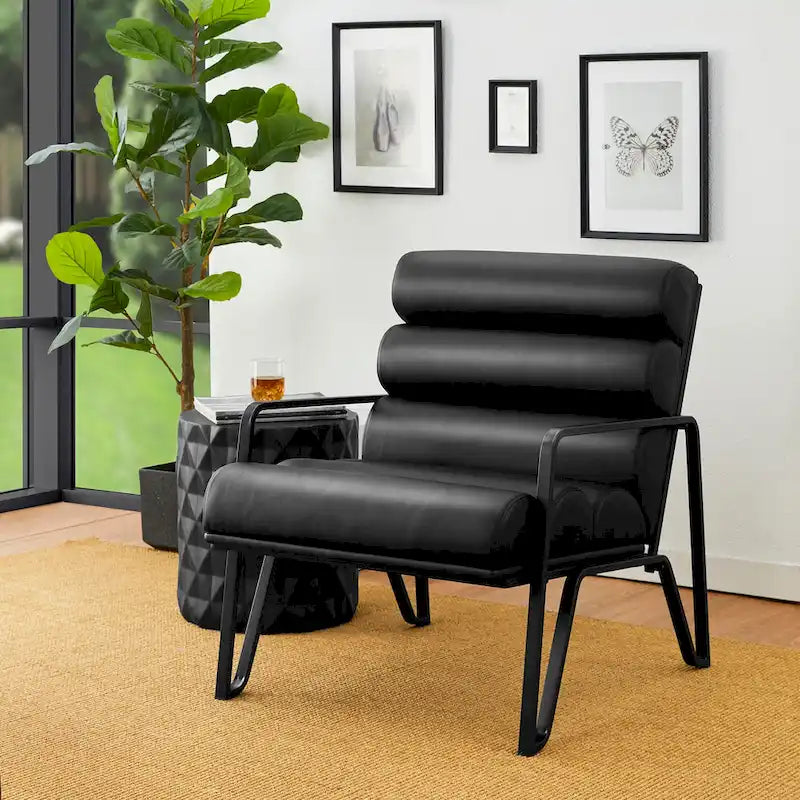 Fauteuil d'appoint moderne et confortable Glitzhome 26,75 po en cuir PU avec structure en métal