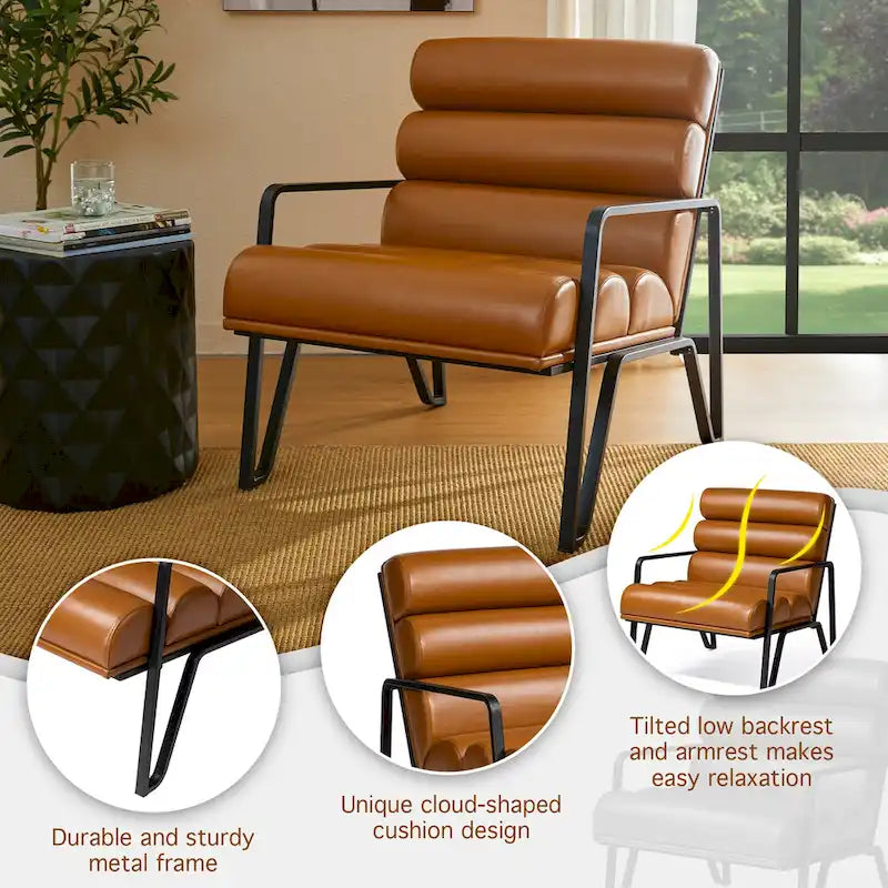 Fauteuil d'appoint moderne et confortable Glitzhome 26,75 po en cuir PU avec structure en métal