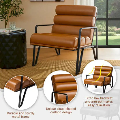Fauteuil d'appoint moderne et confortable Glitzhome 26,75 po en cuir PU avec structure en métal