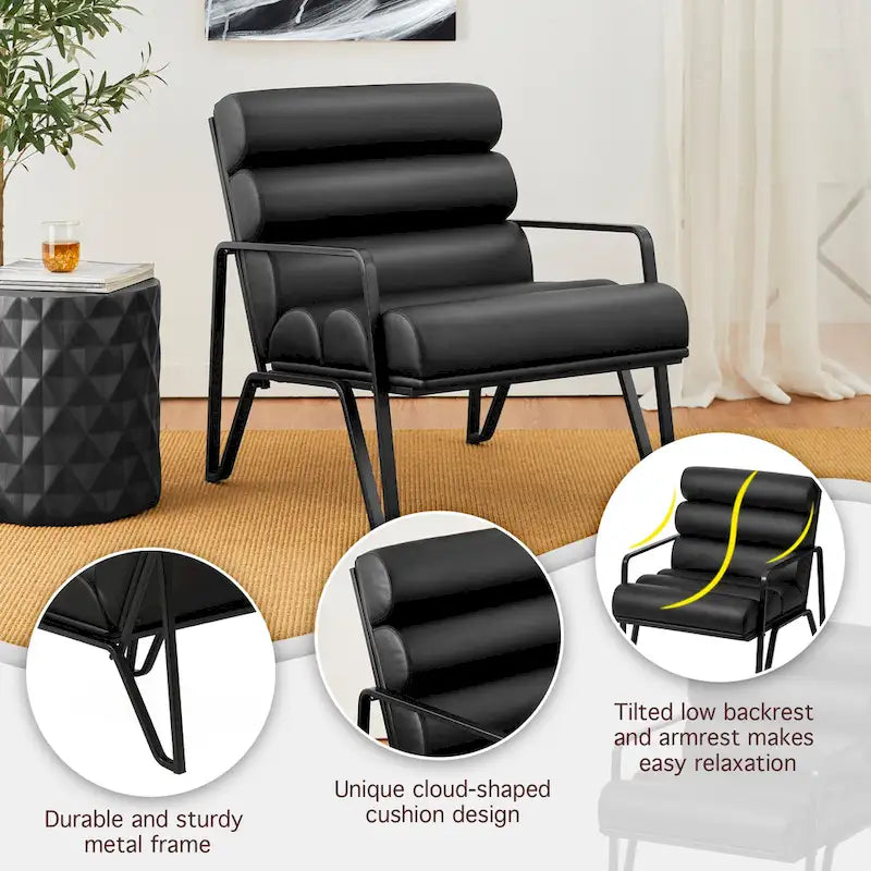 Fauteuil d'appoint moderne et confortable Glitzhome 26,75 po en cuir PU avec structure en métal