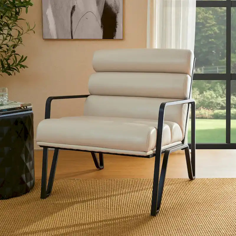 Fauteuil d'appoint moderne et confortable Glitzhome 26,75 po en cuir PU avec structure en métal