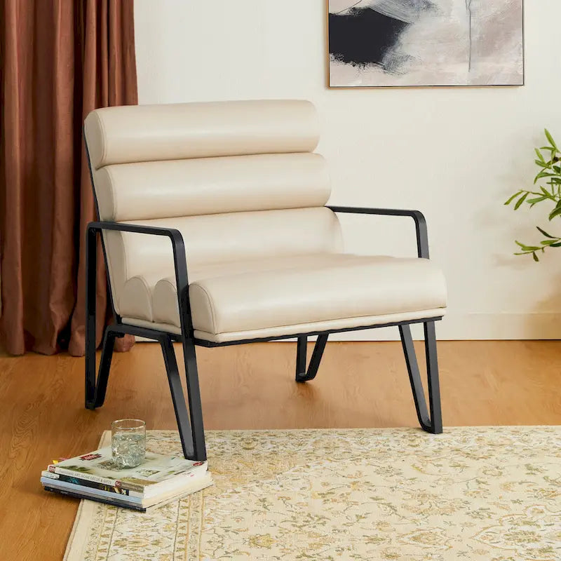 Fauteuil d'appoint moderne et confortable Glitzhome 26,75 po en cuir PU avec structure en métal