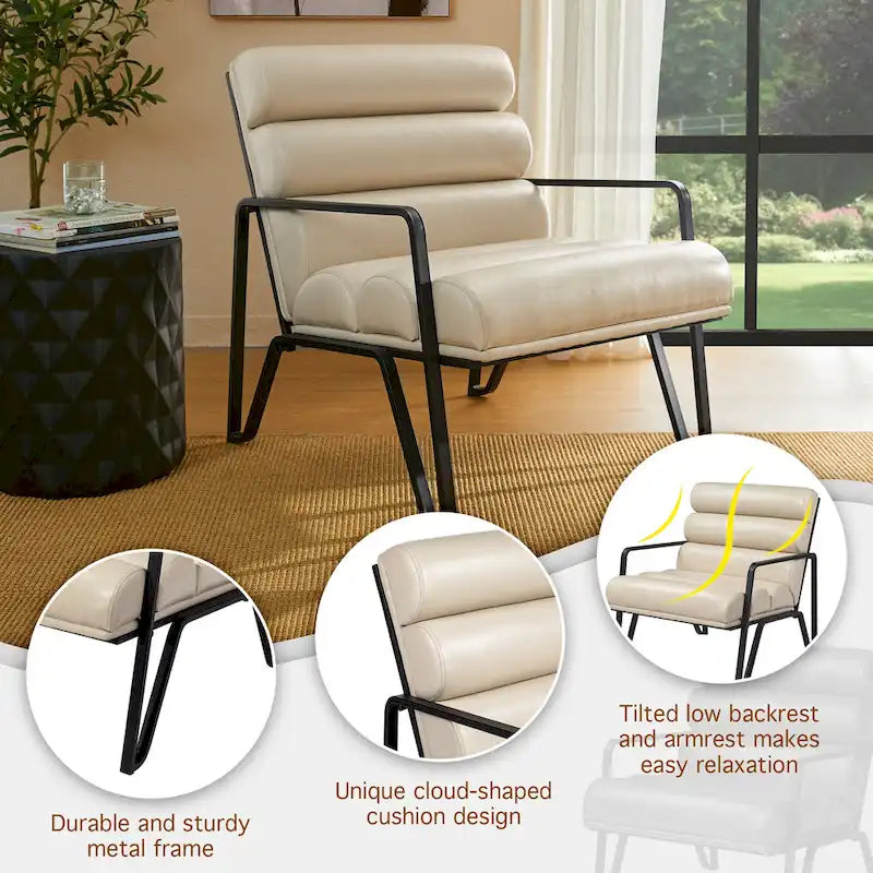 Fauteuil d'appoint moderne et confortable Glitzhome 26,75 po en cuir PU avec structure en métal