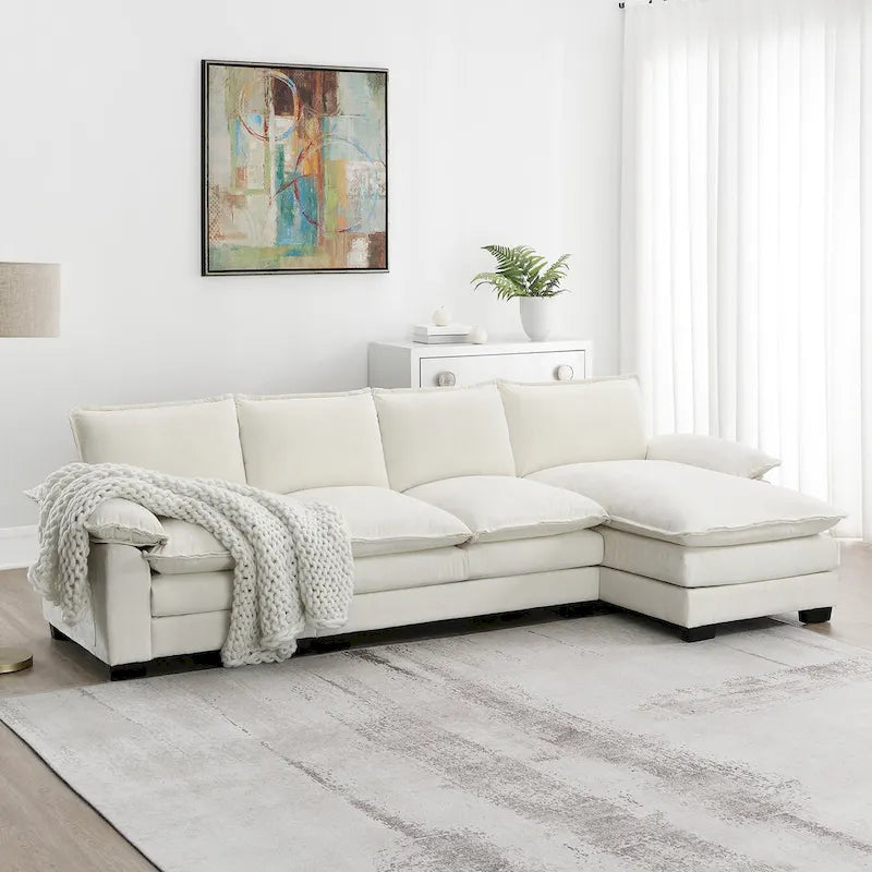 Modern 5-Seat L-Shaped Cloud Sleeper Sofa Couch with Chaise Lounge with Double Seat Cushions