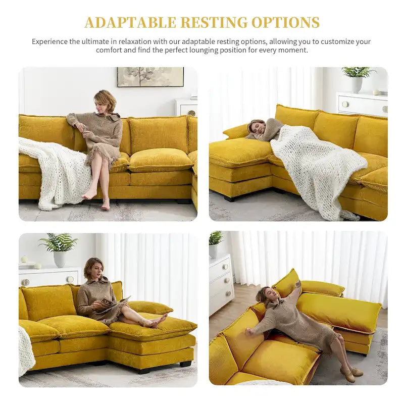 Canapé-lit moderne 5 places en forme de L avec méridienne et coussins d'assise doubles
