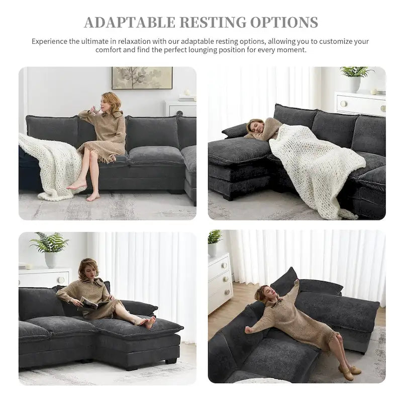 Canapé-lit moderne 5 places en forme de L avec méridienne et coussins d'assise doubles