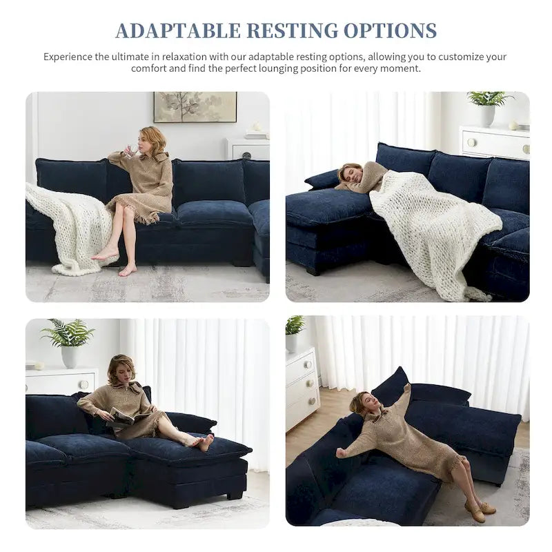 Canapé-lit moderne 5 places en forme de L avec méridienne et coussins d'assise doubles