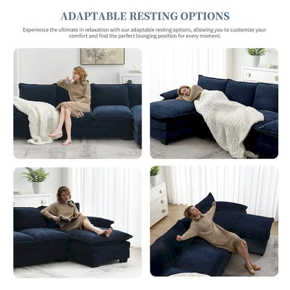 Canapé-lit moderne 5 places en forme de L avec méridienne et coussins d'assise doubles