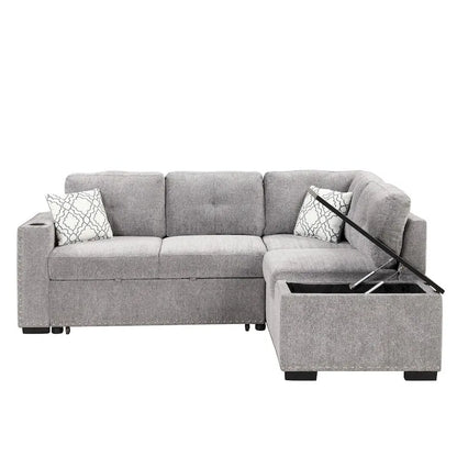 Canapé-lit d'angle en forme de L de 213 cm (83,8 pouces) avec méridienne de rangement, ports USB, prises électriques et porte-gobelet
