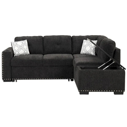 Canapé-lit d'angle en forme de L de 213 cm (83,8 pouces) avec méridienne de rangement, ports USB, prises électriques et porte-gobelet