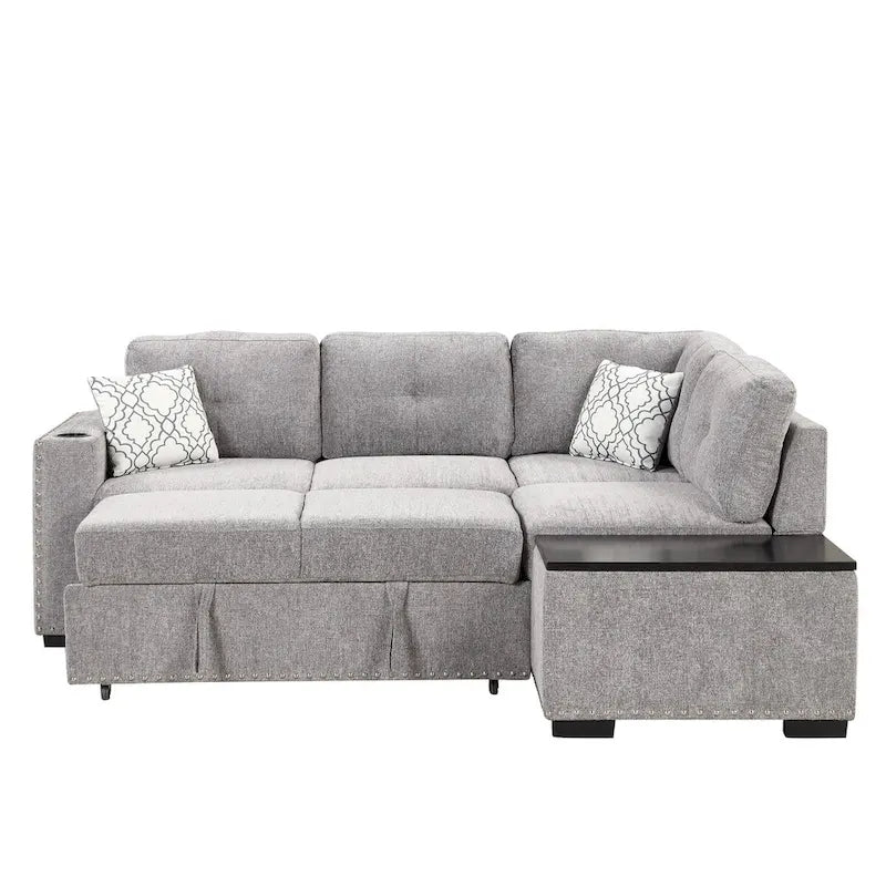 Canapé-lit d'angle en forme de L de 213 cm (83,8 pouces) avec méridienne de rangement, ports USB, prises électriques et porte-gobelet