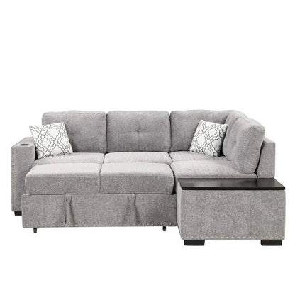 Canapé-lit d'angle en forme de L de 213 cm (83,8 pouces) avec méridienne de rangement, ports USB, prises électriques et porte-gobelet