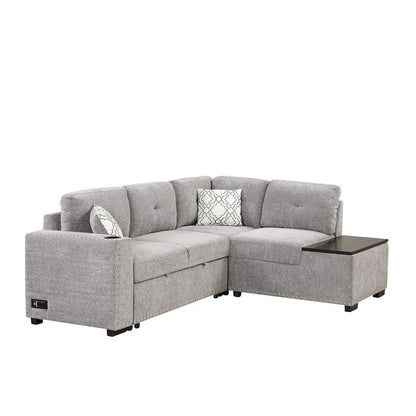 Canapé-lit d'angle en forme de L de 213 cm (83,8 pouces) avec méridienne de rangement, ports USB, prises électriques et porte-gobelet
