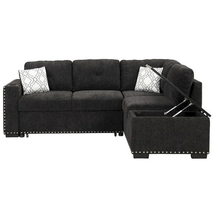 Canapé-lit d'angle en forme de L de 213 cm (83,8 pouces) avec méridienne de rangement, ports USB, prises électriques et porte-gobelet