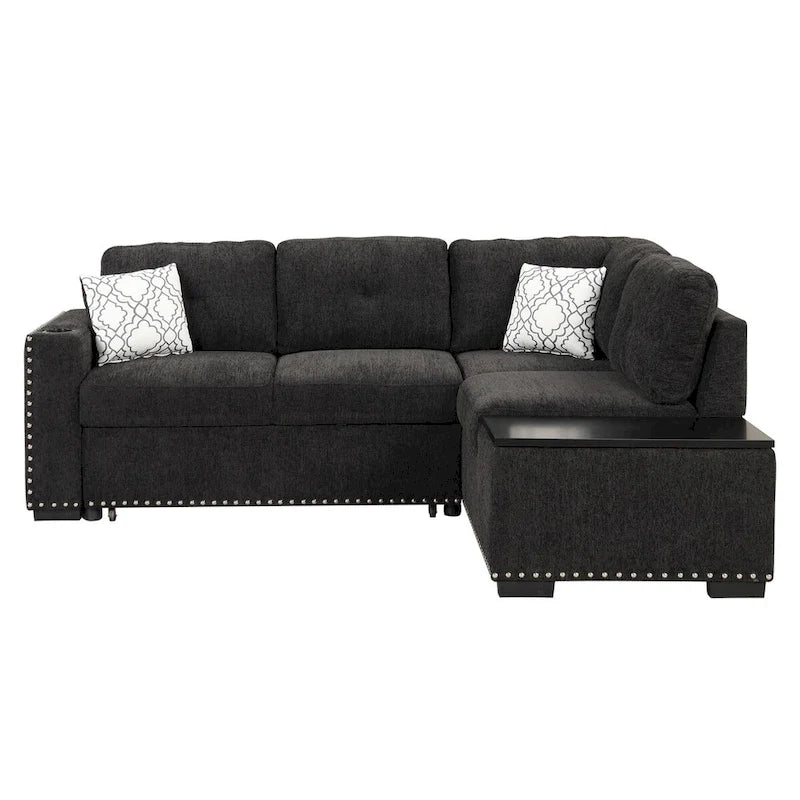 Canapé-lit d'angle en forme de L de 213 cm (83,8 pouces) avec méridienne de rangement, ports USB, prises électriques et porte-gobelet