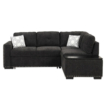 Canapé-lit d'angle en forme de L de 213 cm (83,8 pouces) avec méridienne de rangement, ports USB, prises électriques et porte-gobelet