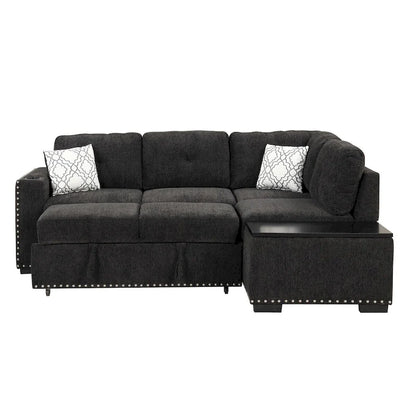 Canapé-lit d'angle en forme de L de 213 cm (83,8 pouces) avec méridienne de rangement, ports USB, prises électriques et porte-gobelet