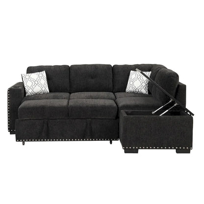 Canapé-lit d'angle en forme de L de 213 cm (83,8 pouces) avec méridienne de rangement, ports USB, prises électriques et porte-gobelet