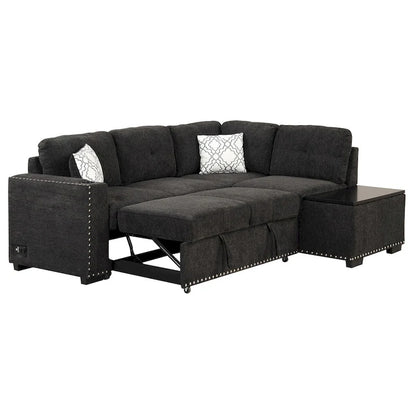 Canapé-lit d'angle en forme de L de 213 cm (83,8 pouces) avec méridienne de rangement, ports USB, prises électriques et porte-gobelet