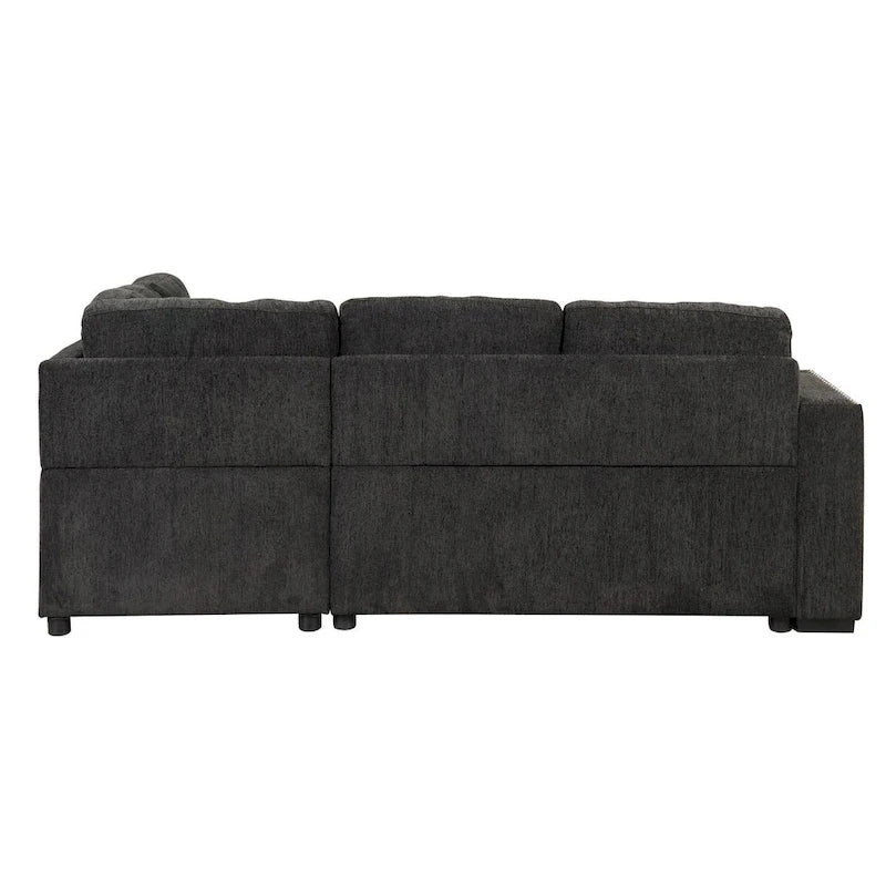 Canapé-lit d'angle en forme de L de 213 cm (83,8 pouces) avec méridienne de rangement, ports USB, prises électriques et porte-gobelet