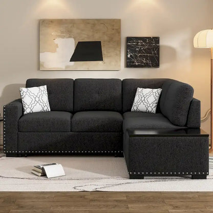 Canapé-lit d'angle en forme de L de 213 cm (83,8 pouces) avec méridienne de rangement, ports USB, prises électriques et porte-gobelet