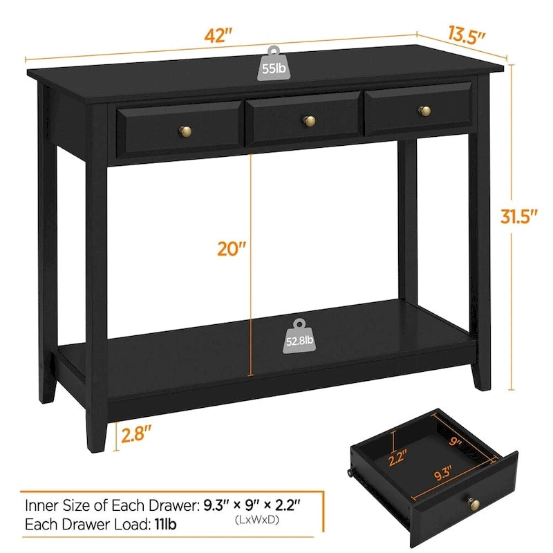 Console Yaheetech à 3 tiroirs avec étagère de rangement