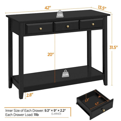 Console Yaheetech à 3 tiroirs avec étagère de rangement