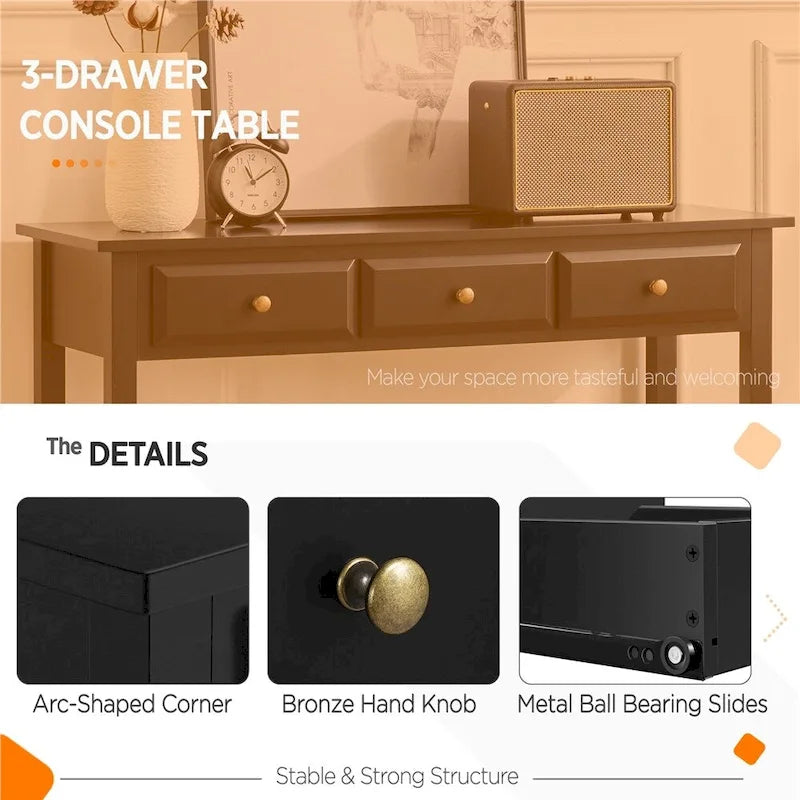 Console Yaheetech à 3 tiroirs avec étagère de rangement