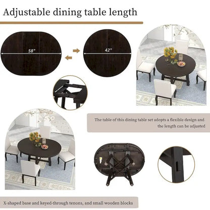 Ensemble de salle à manger de style campagnard 5 pièces avec table et 4 chaises extensibles