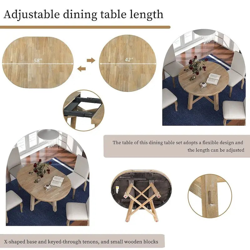 Ensemble de salle à manger de style campagnard 5 pièces avec table et 4 chaises extensibles