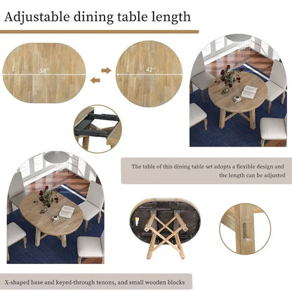 Ensemble de salle à manger de style campagnard 5 pièces avec table et 4 chaises extensibles