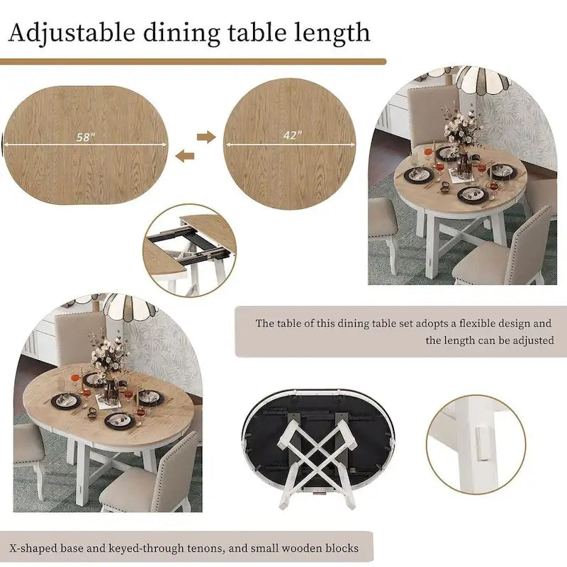 Ensemble de salle à manger de style campagnard 5 pièces avec table et 4 chaises extensibles