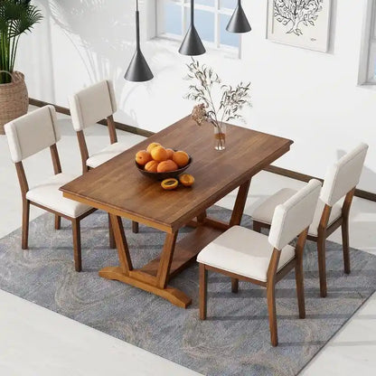 Ensemble de salle à manger rustique 5 pièces avec 4 chaises rembourrées, table rectangulaire de 150 cm (59 pouces) avec piètement à tréteaux.