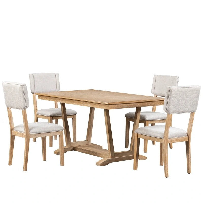 Ensemble de salle à manger rustique 5 pièces avec 4 chaises rembourrées, table rectangulaire de 150 cm (59 pouces) avec piètement à tréteaux.