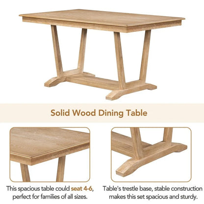 Ensemble de salle à manger rustique 5 pièces avec 4 chaises rembourrées, table rectangulaire de 150 cm (59 pouces) avec piètement à tréteaux.