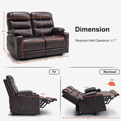 Canapé inclinable électrique MCombo, avec fonction chauffante et vibrante, ports USB et porte-gobelets PR622