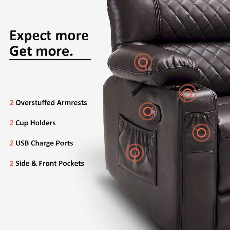 Canapé inclinable électrique MCombo, avec fonction chauffante et vibrante, ports USB et porte-gobelets PR622