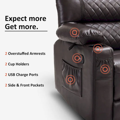 Canapé inclinable électrique MCombo, avec fonction chauffante et vibrante, ports USB et porte-gobelets PR622
