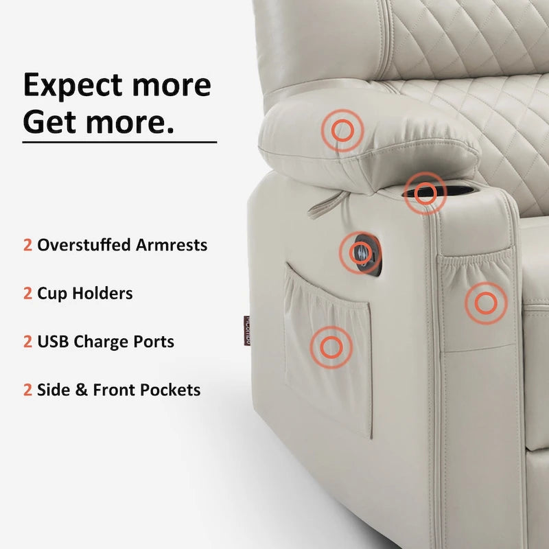 Canapé inclinable électrique MCombo, avec fonction chauffante et vibrante, ports USB et porte-gobelets PR622