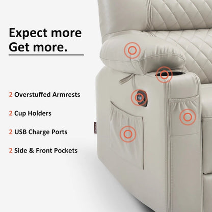 Canapé inclinable électrique MCombo, avec fonction chauffante et vibrante, ports USB et porte-gobelets PR622