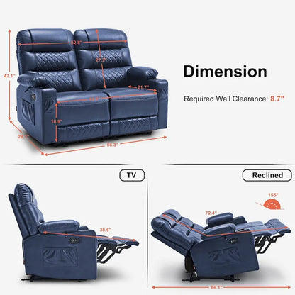 Canapé inclinable électrique MCombo, avec fonction chauffante et vibrante, ports USB et porte-gobelets PR622
