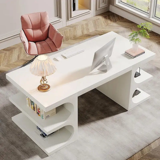 Bureau d'ordinateur de direction de 157 cm (62 pouces), grand bureau avec étagères, bureau d'écriture