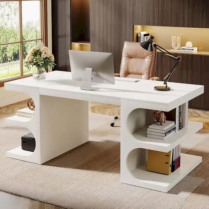 Bureau d'ordinateur de direction de 157 cm (62 pouces), grand bureau avec étagères, bureau d'écriture