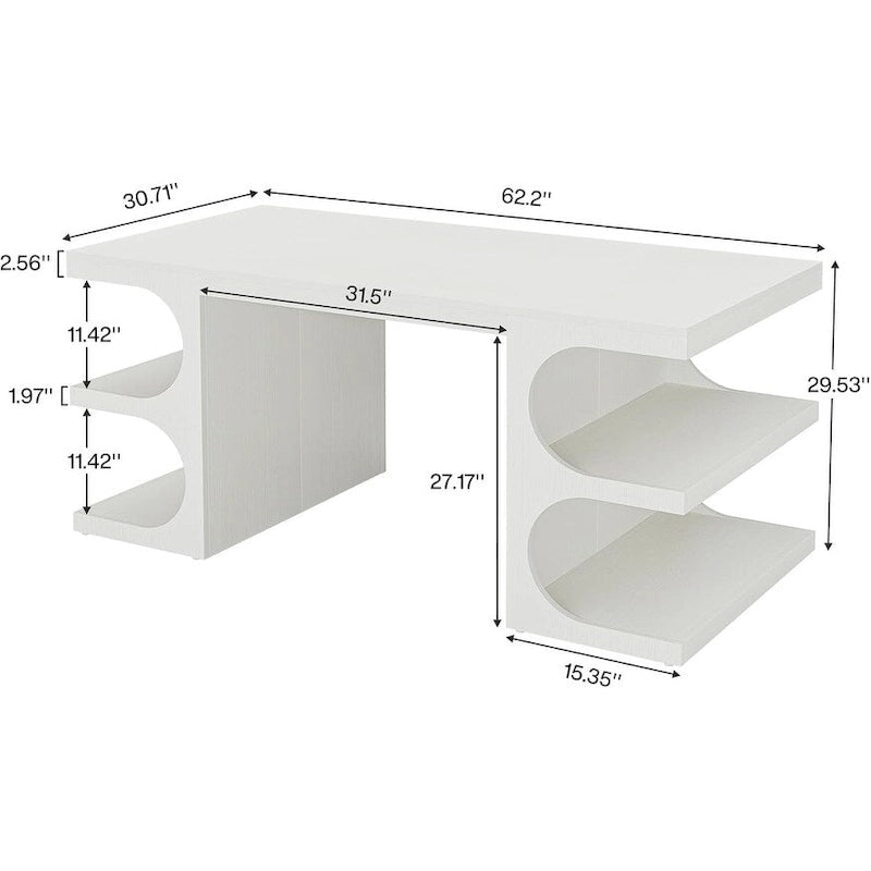 Bureau d'ordinateur de direction de 157 cm (62 pouces), grand bureau avec étagères, bureau d'écriture